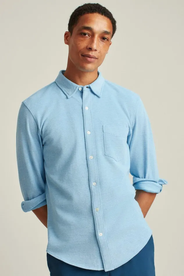Men Casual Shirts Bonobos Knit Oxford Shirt Ocean View Solid