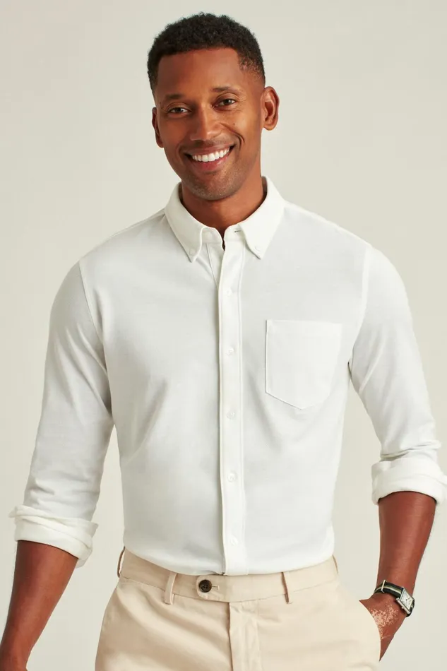 Men Casual Shirts Bonobos Knit Oxford Shirt White
