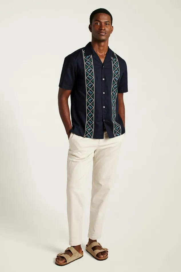 Men Casual Shirts Bonobos Limited Edition Riviera Cabana Shirt Black Palm Embroidery Men Casual Shirts Bonobos Limited Edition Riviera Cabana Shirt Black Palm Embroidery
