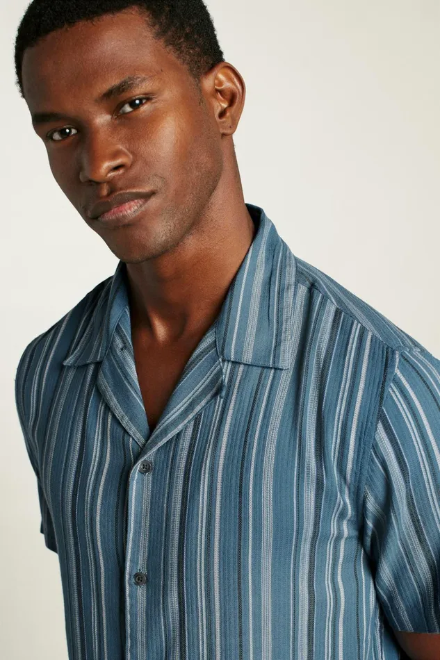 Men Casual Shirts Bonobos Limited Edition Riviera Cabana Shirt Blue Orion Stripe