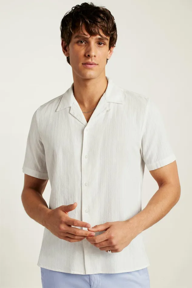 Men Casual Shirts Bonobos Limited Edition Riviera Cabana Shirt White Texture Stripe