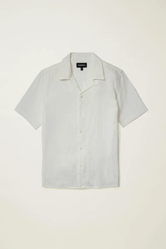 Men Casual Shirts Bonobos Limited Edition Riviera Cabana Shirt White Texture Stripe