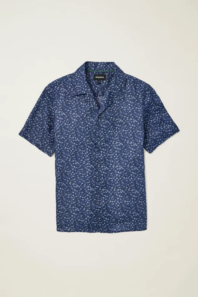 Men Casual Shirts Bonobos Linen Riviera Cabana Shirt Midnight Floral