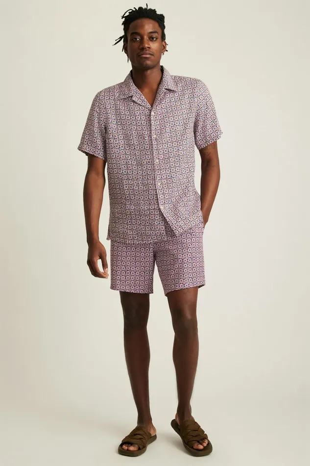 Men Casual Shirts Bonobos Linen Riviera Cabana Shirt Navy Pink Prism Geo