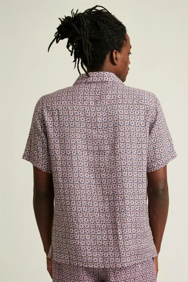 Men Casual Shirts Bonobos Linen Riviera Cabana Shirt Navy Pink Prism Geo