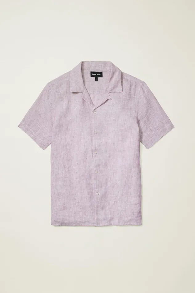 Men Casual Shirts Bonobos Linen Riviera Cabana Shirt Sangria Linen