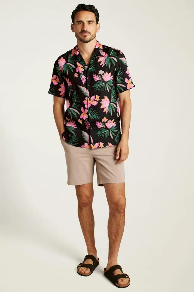 Men Casual Shirts Bonobos Linen Riviera Cabana Shirt Sunset Floral