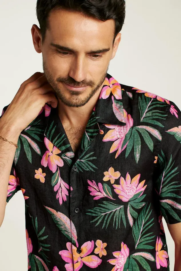 Men Casual Shirts Bonobos Linen Riviera Cabana Shirt Sunset Floral