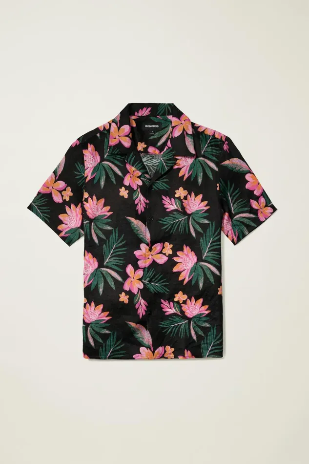 Men Casual Shirts Bonobos Linen Riviera Cabana Shirt Sunset Floral