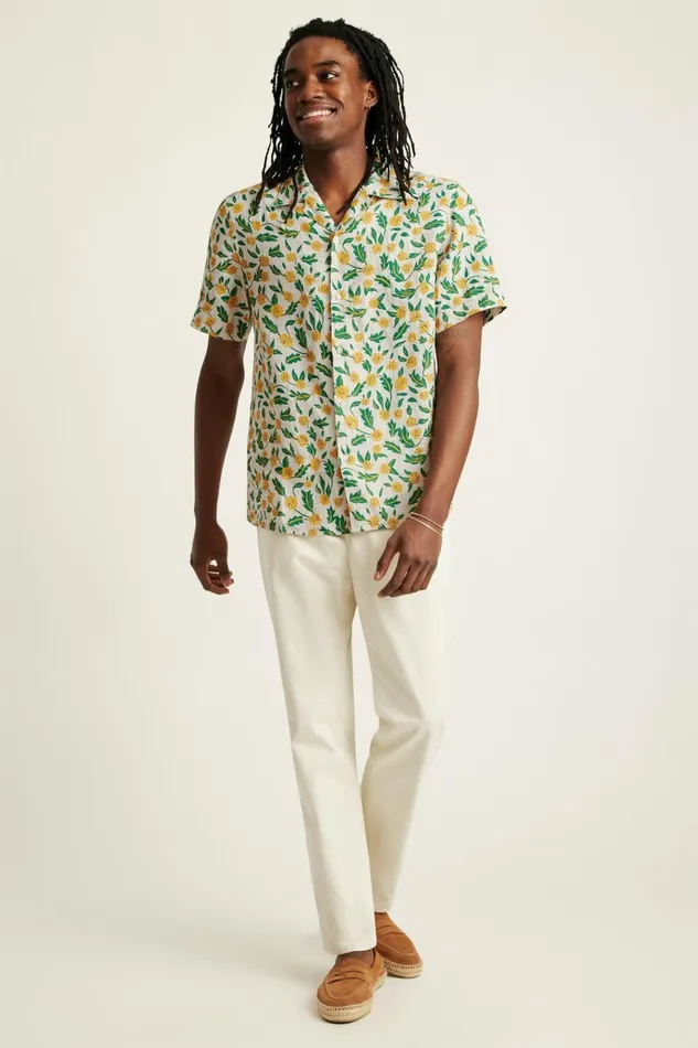 Men Casual Shirts Bonobos Linen Riviera Cabana Shirt Wild Dandelions