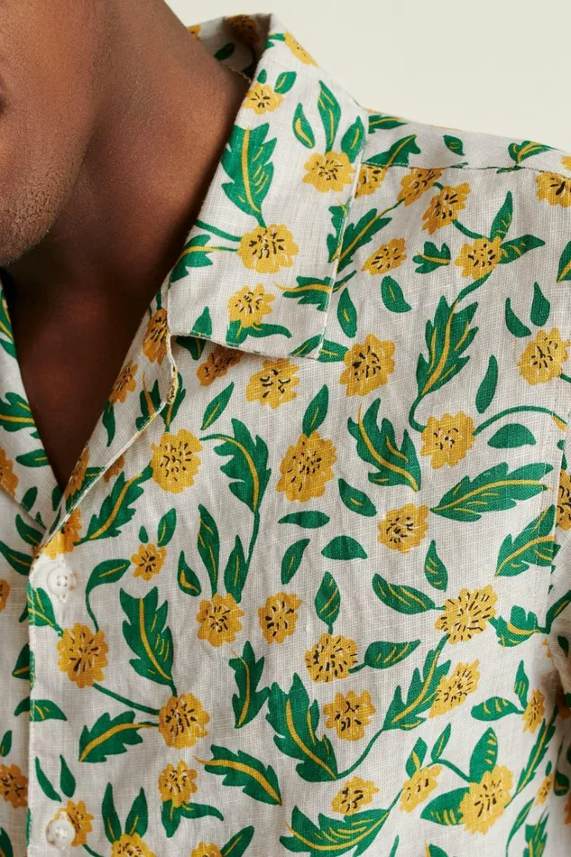 Men Casual Shirts Bonobos Linen Riviera Cabana Shirt Wild Dandelions