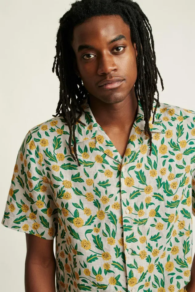 Men Casual Shirts Bonobos Linen Riviera Cabana Shirt Wild Dandelions