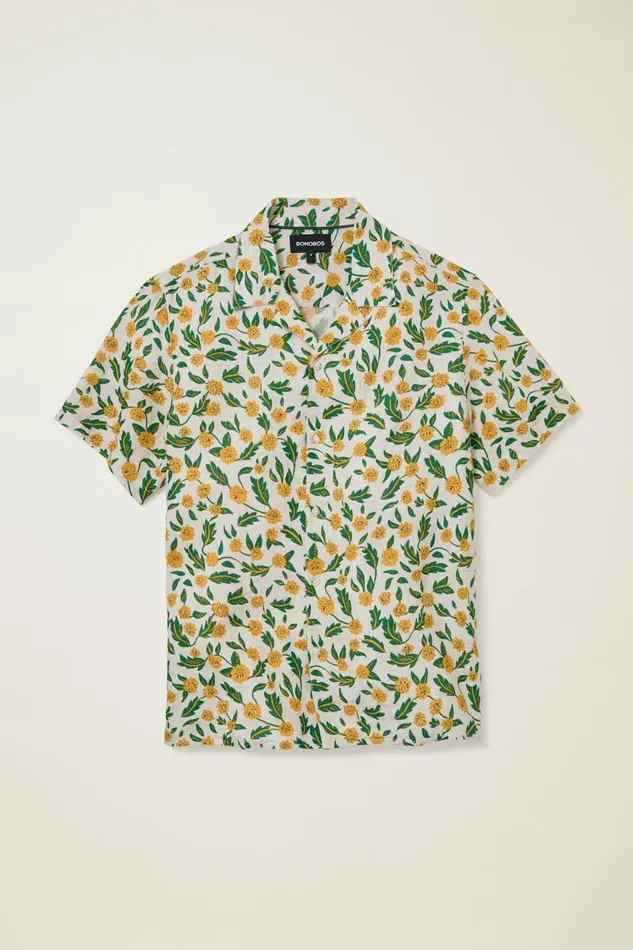 Men Casual Shirts Bonobos Linen Riviera Cabana Shirt Wild Dandelions
