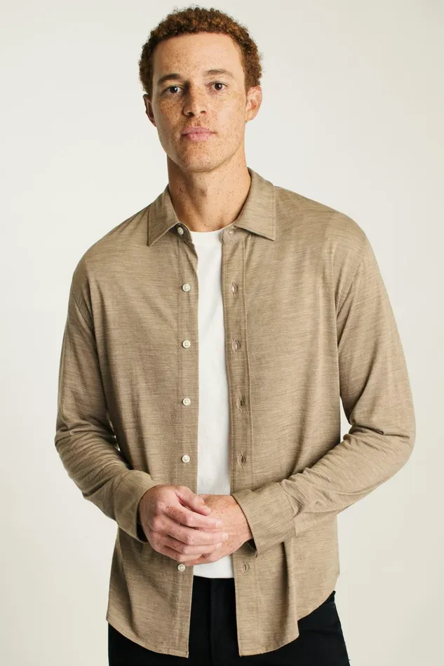 Men Casual Shirts Bonobos Performance Merino Shirt Heather Khaki