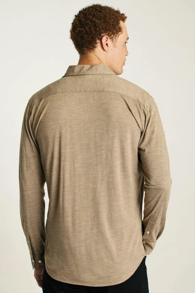 Men Casual Shirts Bonobos Performance Merino Shirt Heather Khaki