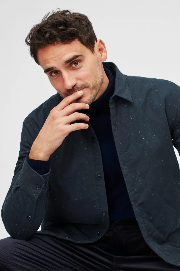 Men Casual Shirts Bonobos Quilted Shirt Jacket Navy