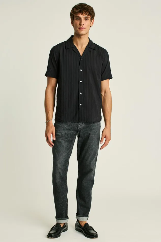 Men Casual Shirts Bonobos Riviera Cabana Shirt Black Textured Stripe