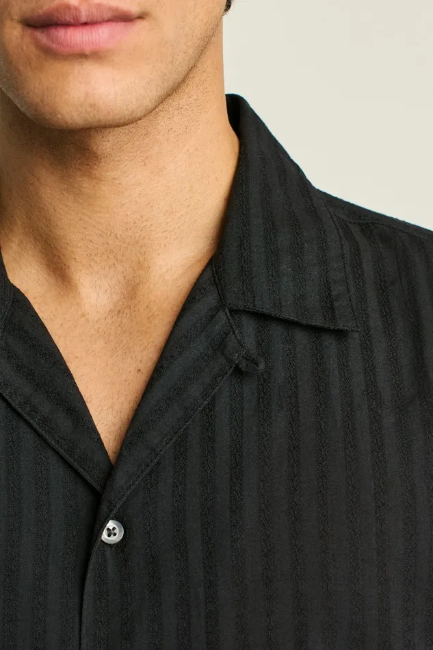 Men Casual Shirts Bonobos Riviera Cabana Shirt Black Textured Stripe