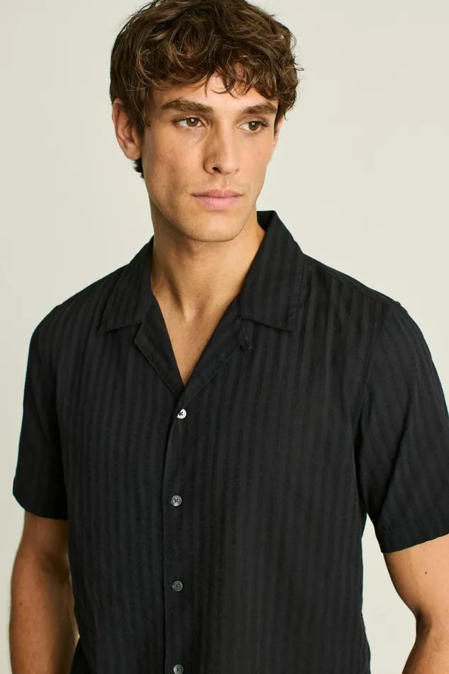 Men Casual Shirts Bonobos Riviera Cabana Shirt Black Textured Stripe