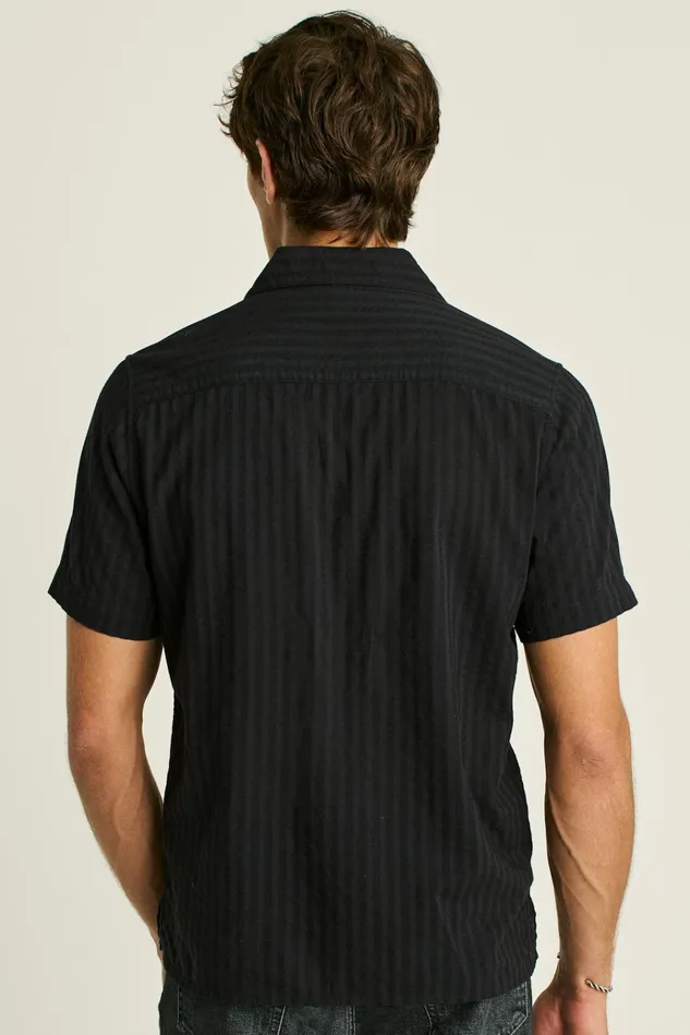 Men Casual Shirts Bonobos Riviera Cabana Shirt Black Textured Stripe