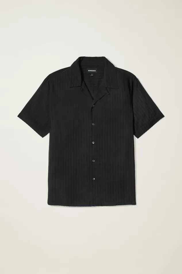 Men Casual Shirts Bonobos Riviera Cabana Shirt Black Textured Stripe
