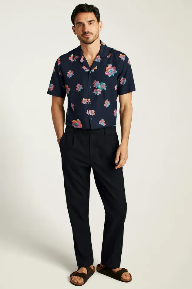 Men Casual Shirts Bonobos Riviera Cabana Shirt Navy Macro Floral