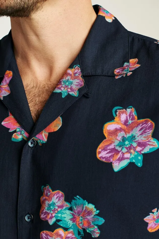 Men Casual Shirts Bonobos Riviera Cabana Shirt Navy Macro Floral