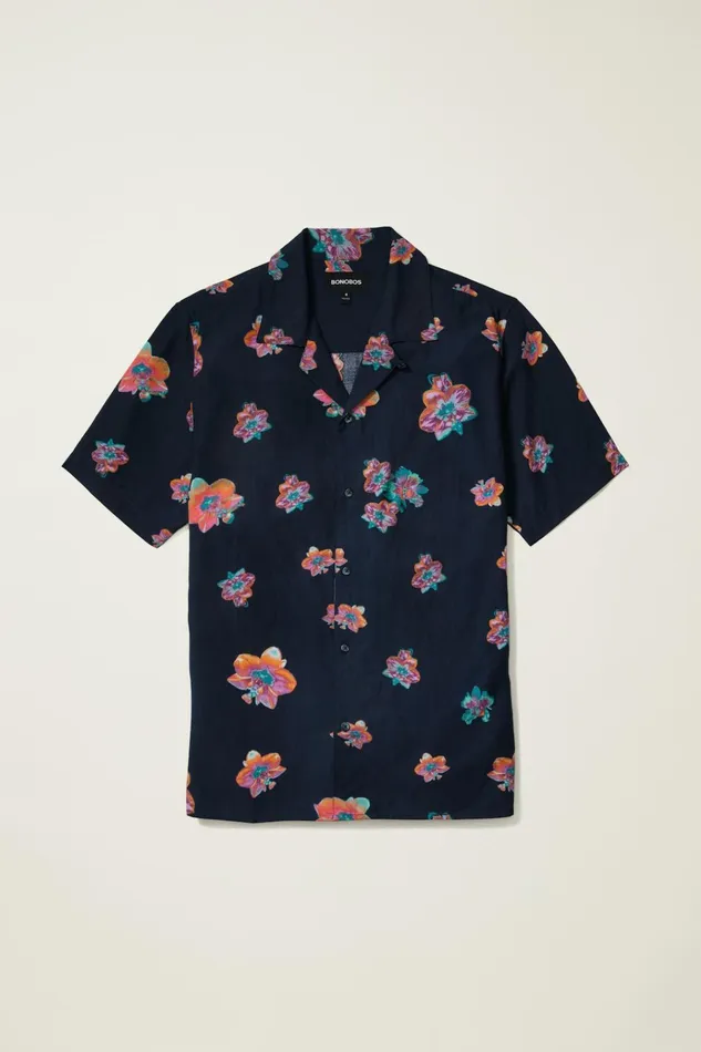 Men Casual Shirts Bonobos Riviera Cabana Shirt Navy Macro Floral