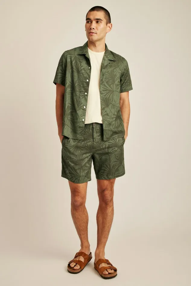Men Casual Shirts Bonobos Riviera Cabana Shirt Olive Palm Fronds