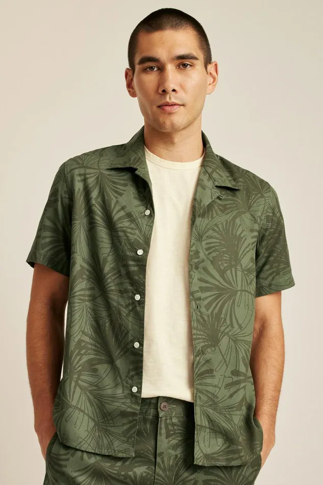 Men Casual Shirts Bonobos Riviera Cabana Shirt Olive Palm Fronds