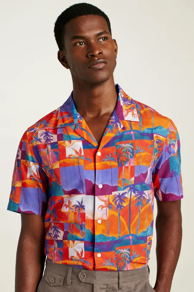 Men Casual Shirts Bonobos Riviera Cabana Shirt Orange Paradise