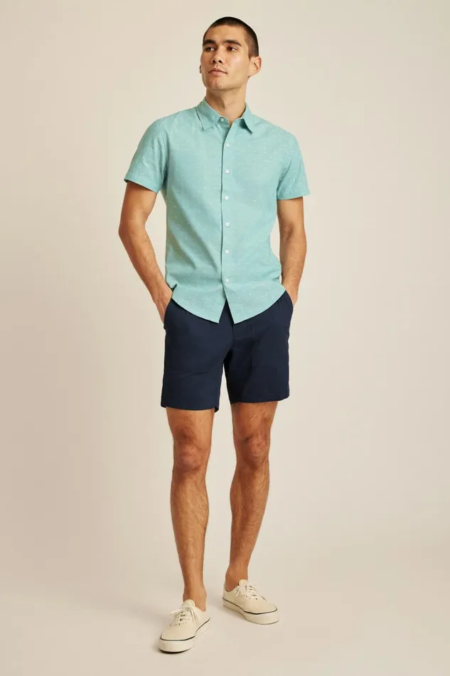 Men Casual Shirts Bonobos Riviera Short Sleeve Shirt Aqua Chambray Dobby Dot Men Casual Shirts Bonobos Riviera Short Sleeve Shirt Aqua Chambray Dobby Dot