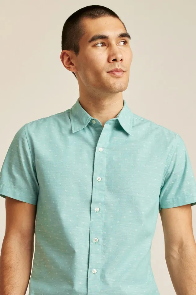 Men Casual Shirts Bonobos Riviera Short Sleeve Shirt Aqua Chambray Dobby Dot