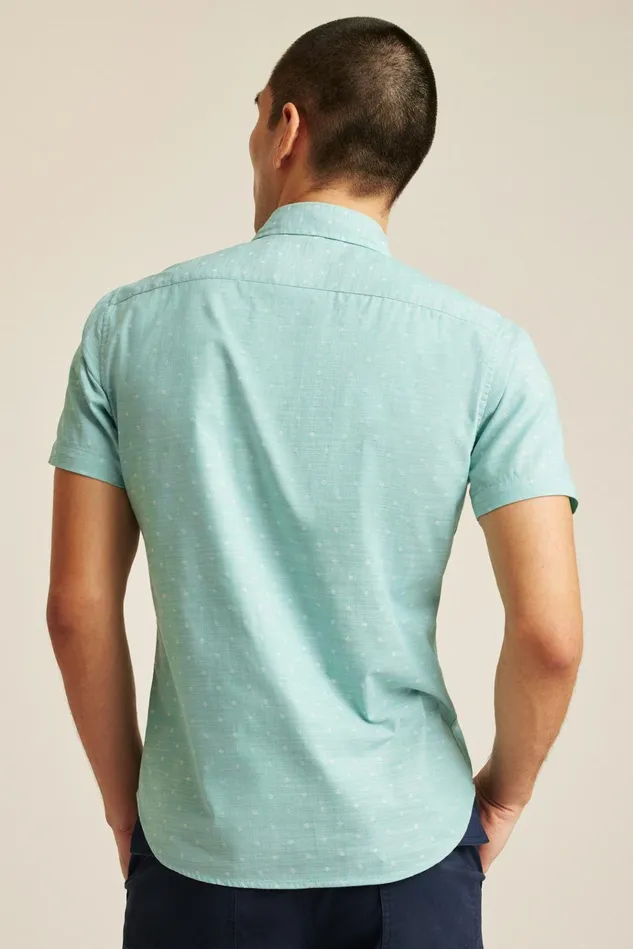 Men Casual Shirts Bonobos Riviera Short Sleeve Shirt Aqua Chambray Dobby Dot