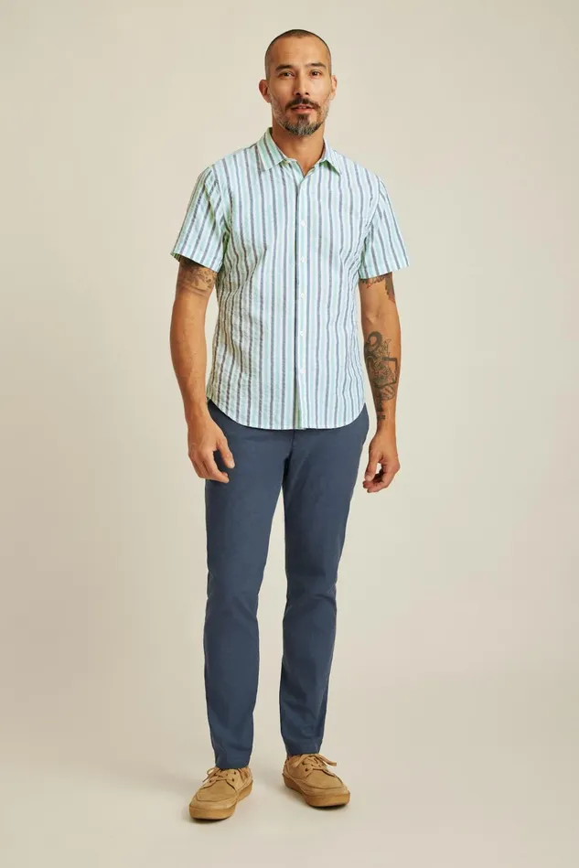Men Casual Shirts Bonobos Riviera Short Sleeve Shirt Aqua Stripe Seersucker Men Casual Shirts Bonobos Riviera Short Sleeve Shirt Aqua Stripe Seersucker