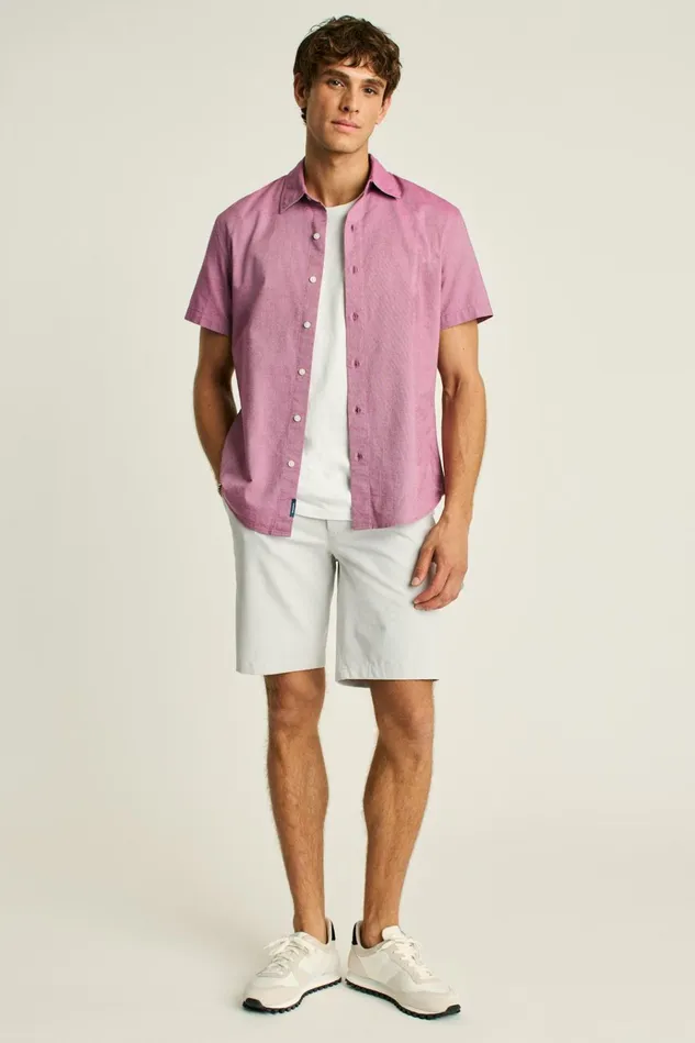 Men Casual Shirts Bonobos Riviera Short Sleeve Shirt Berry Oxford