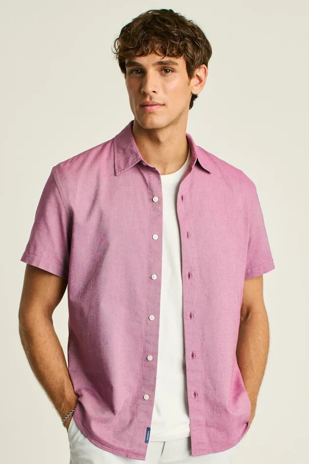 Men Casual Shirts Bonobos Riviera Short Sleeve Shirt Berry Oxford