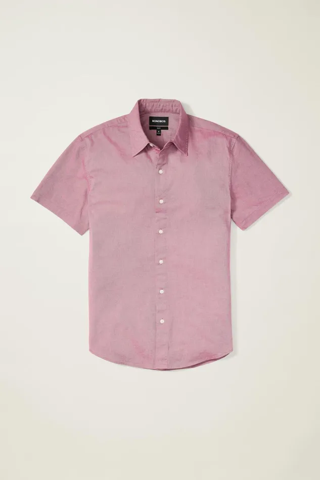 Men Casual Shirts Bonobos Riviera Short Sleeve Shirt Berry Oxford