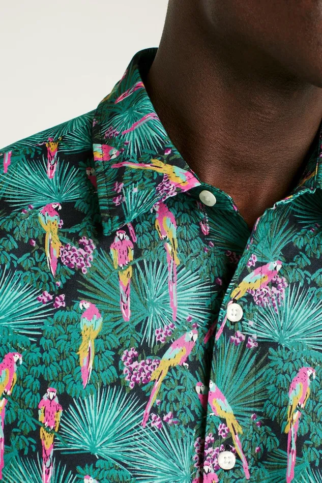 Men Casual Shirts Bonobos Riviera Short Sleeve Shirt Black Parrot Paradise
