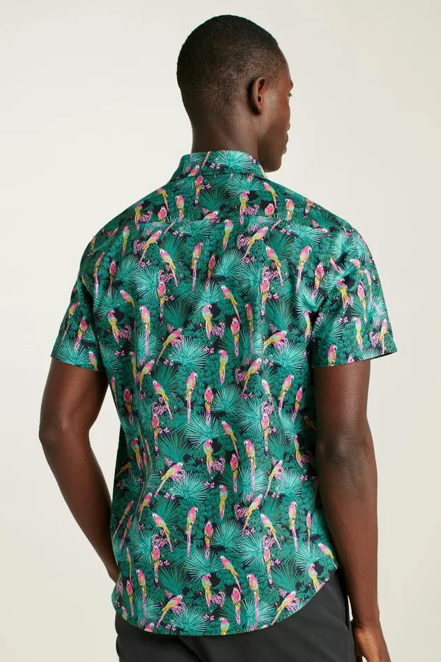 Men Casual Shirts Bonobos Riviera Short Sleeve Shirt Black Parrot Paradise