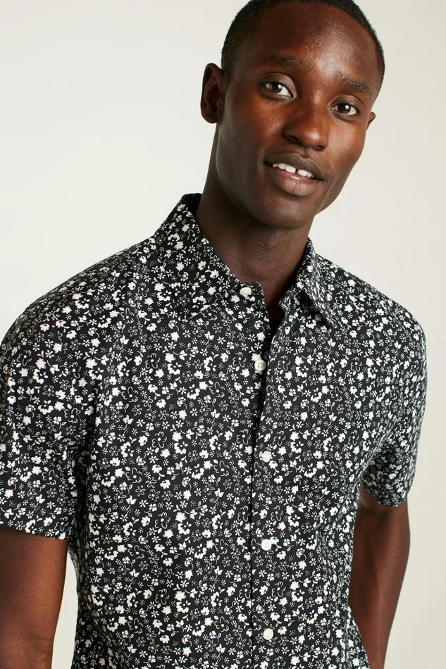 Men Casual Shirts Bonobos Riviera Short Sleeve Shirt Black Weekend Floral