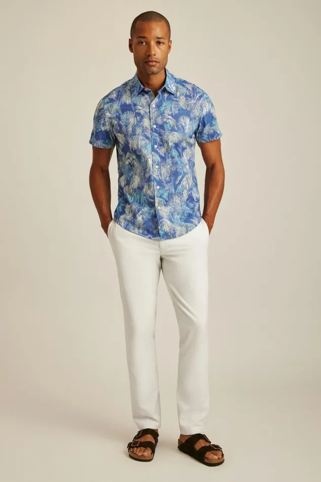 Men Casual Shirts Bonobos Riviera Short Sleeve Shirt Blue Abstract Palms