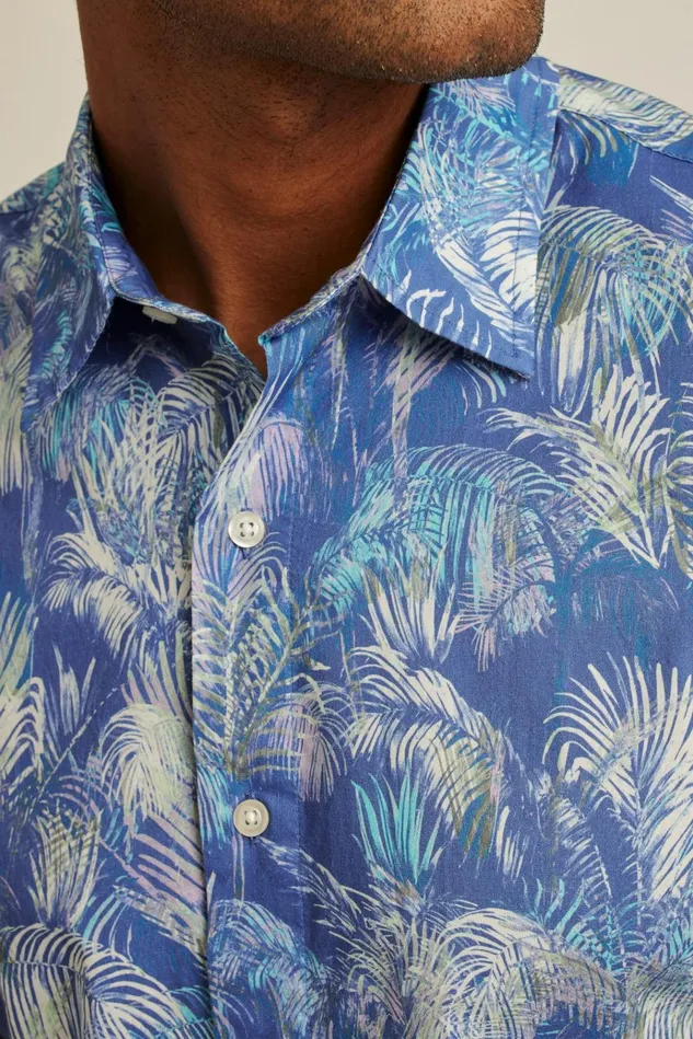 Men Casual Shirts Bonobos Riviera Short Sleeve Shirt Blue Abstract Palms
