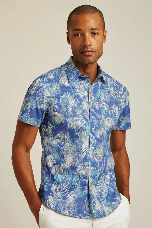 Men Casual Shirts Bonobos Riviera Short Sleeve Shirt Blue Abstract Palms