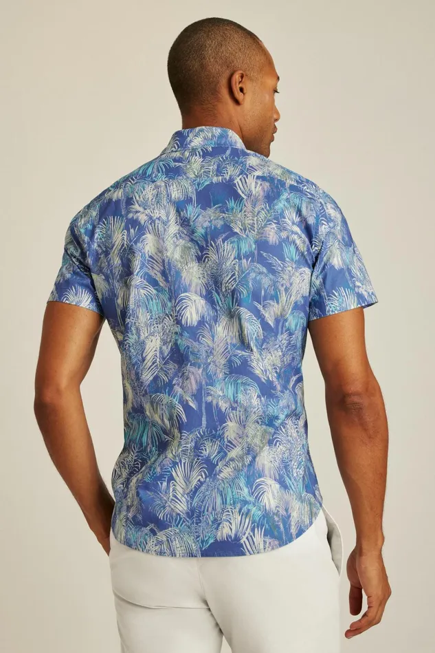 Men Casual Shirts Bonobos Riviera Short Sleeve Shirt Blue Abstract Palms