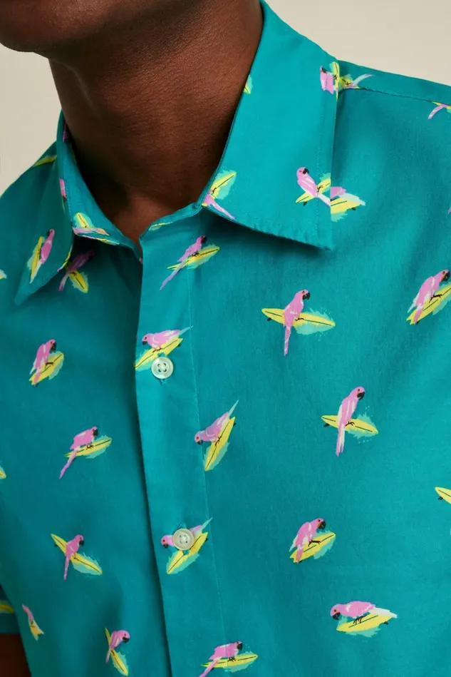 Men Casual Shirts Bonobos Riviera Short Sleeve Shirt Blue And Pink Surfing Parakeets