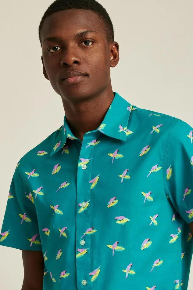 Men Casual Shirts Bonobos Riviera Short Sleeve Shirt Blue And Pink Surfing Parakeets