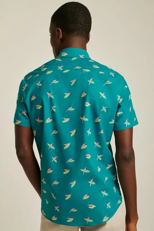 Men Casual Shirts Bonobos Riviera Short Sleeve Shirt Blue And Pink Surfing Parakeets