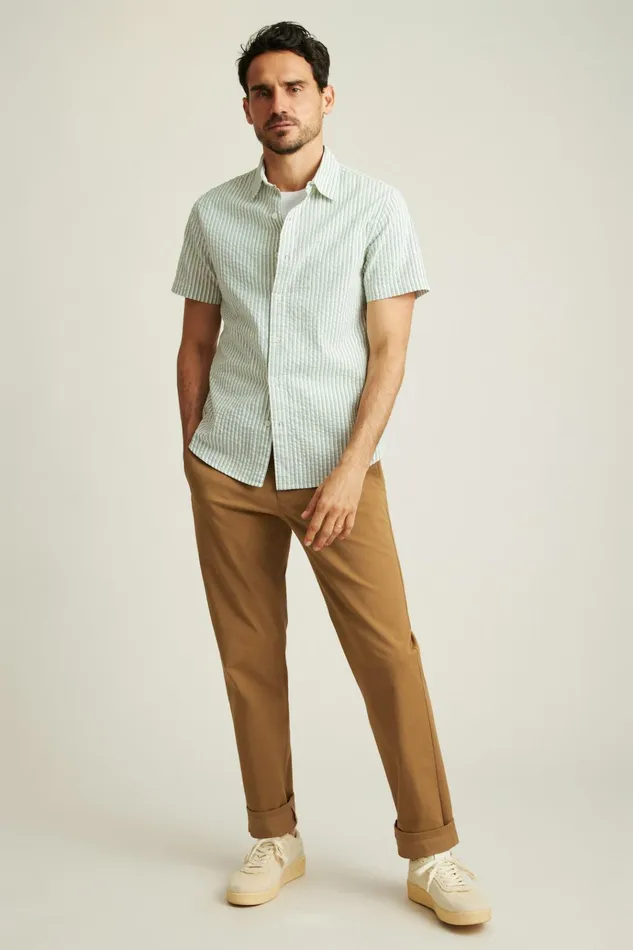 Men Casual Shirts Bonobos Riviera Short Sleeve Shirt Blue Green Stripe