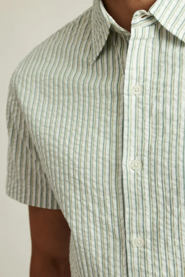 Men Casual Shirts Bonobos Riviera Short Sleeve Shirt Blue Green Stripe